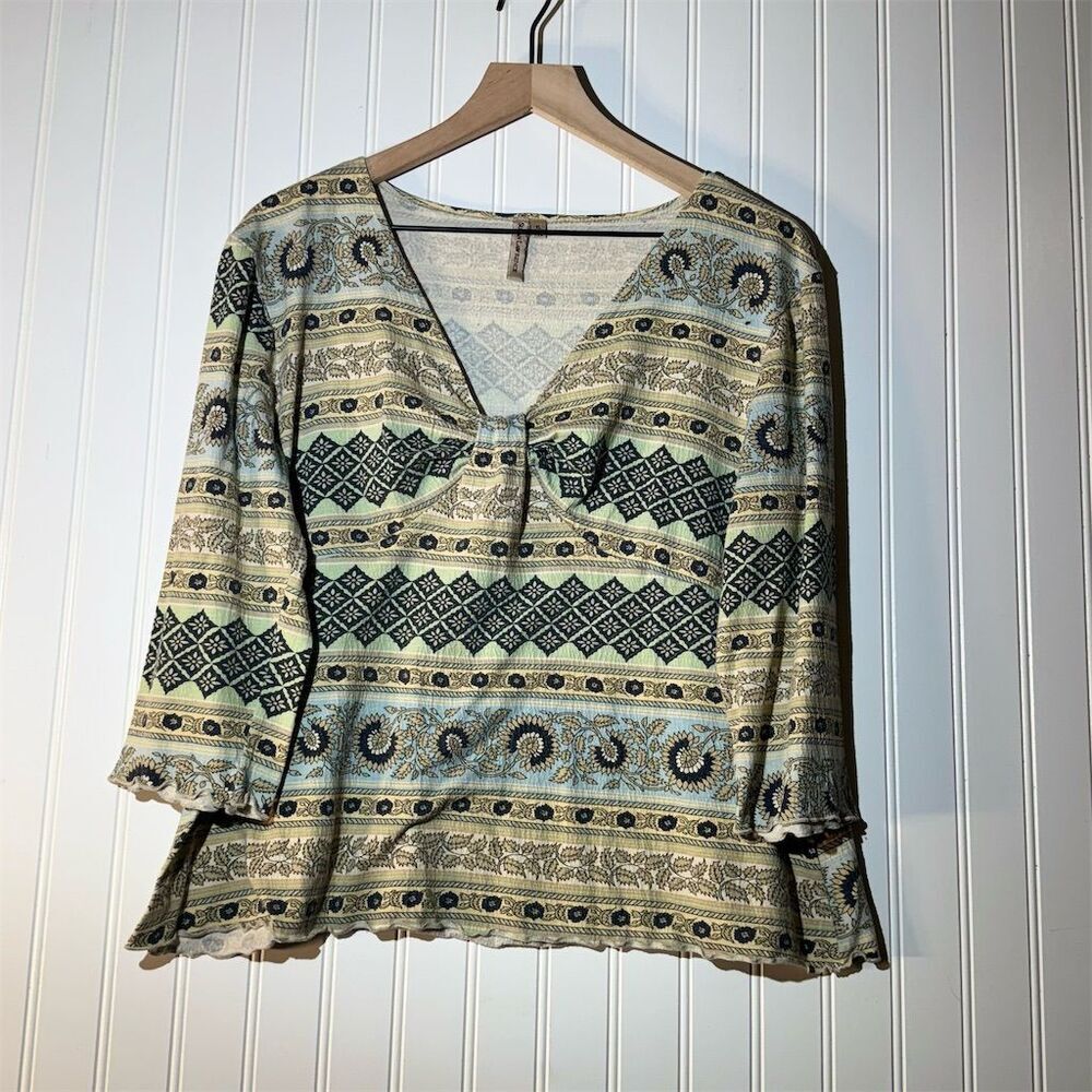 Vintage Susan Lawrence Boho Floral Peasant Top XL USA Y2K Cottagecore